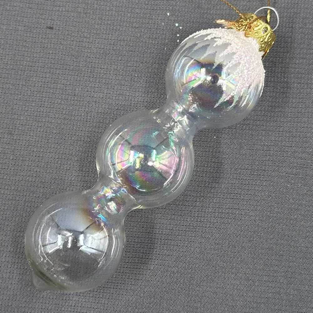 VTG Blown Glass Icicle Christmas Ornaments Clear Iridescent Glitter 4 pc Glam